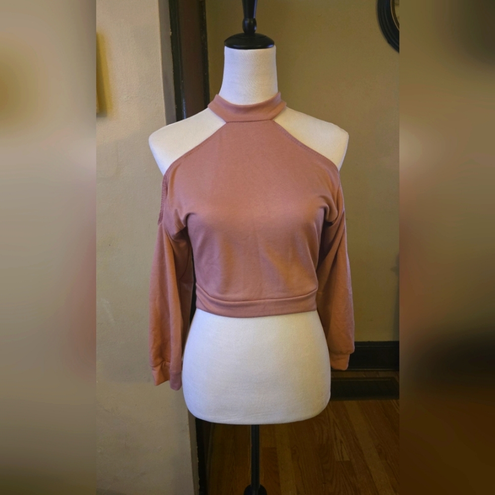 Mauve cold shoulder crop sweatshirt